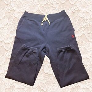 Ralph Lauren Navy Blue Mens Sweatpants with Red Logo and Back Pocket